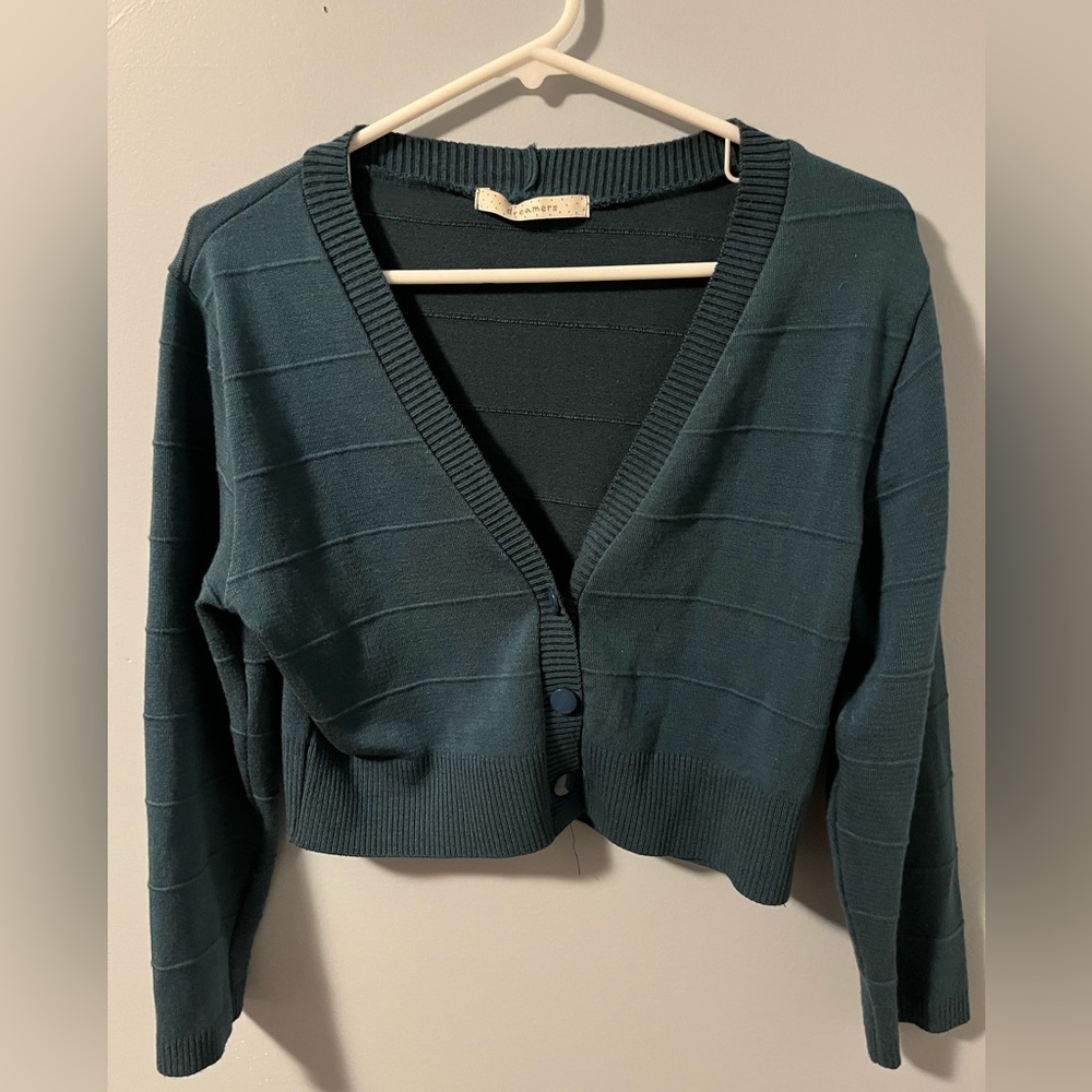 Teal Cropped Cardigan Sweater